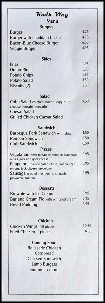 Kwik Way menu Oakland