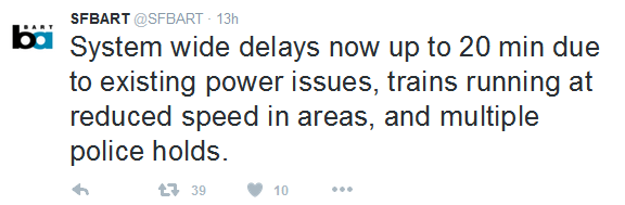 bart tweets about delays